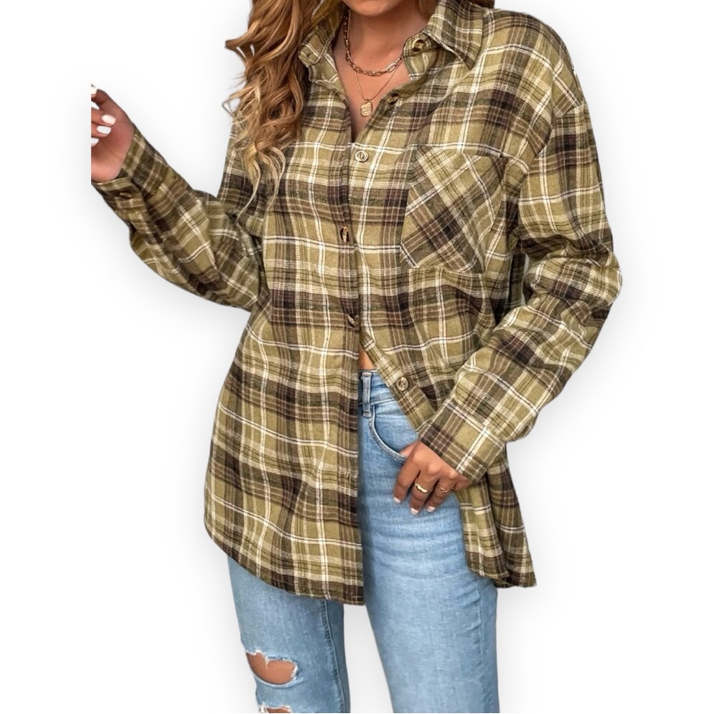 Green Plaid Button Down Flannel - image 2